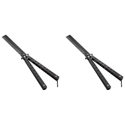 ZIBUYU® Butterfly Comb Professional Training Stainless Steel Folding Practice Unsharpened Blade Stylish Saloon Tool for Beginners Black 2PCS ZIBUYU® Butterfly Comb Professional Training Stainless Steel Folding Practice Unsharpened Blade Stylish Saloon Tool for Beginners Black 2PCS